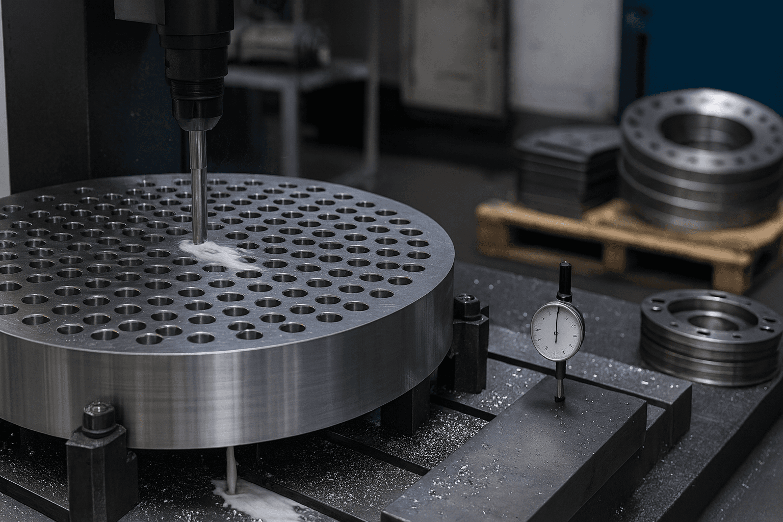 Heat exchanger tube sheet and baffle machining