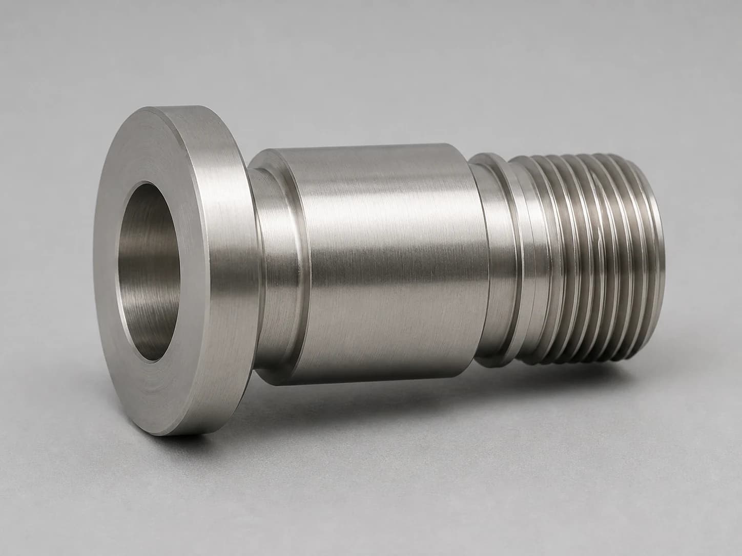 Illustrative CNC-turned stainless steel threaded adapter used to explain quote-review features